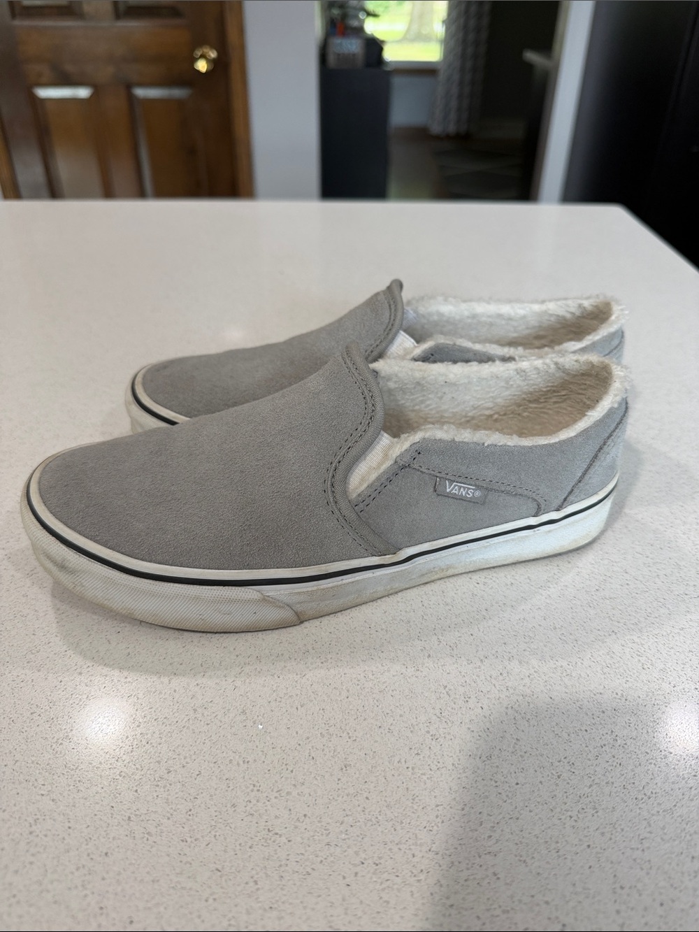 Vans Women’s Slip-On Loafers in Light Gray with Fleece Lining
